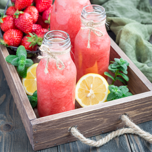 Blended lemonade with fresh strawberry